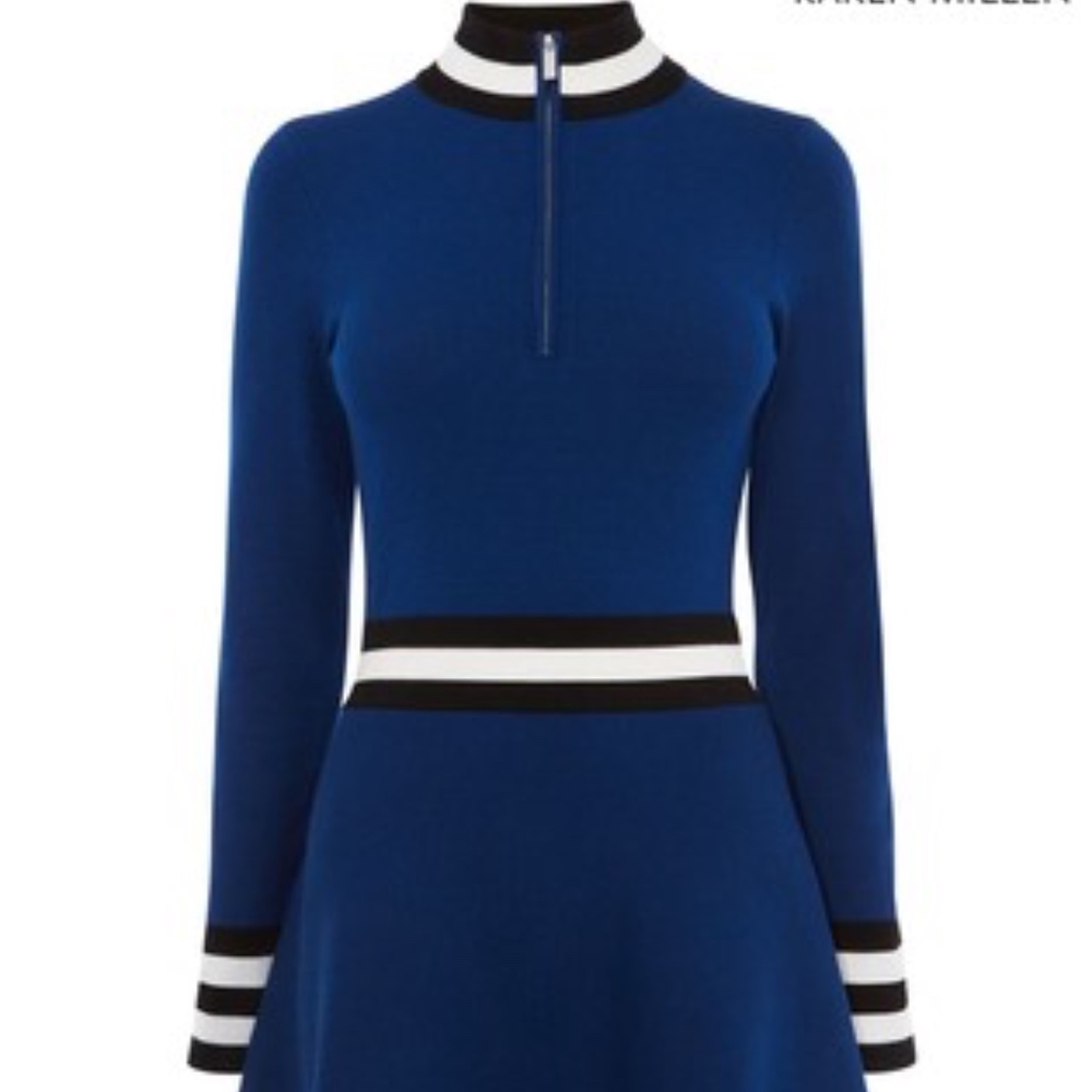 Karen Millen Blue Bold Stripe Jumper Skater Dress